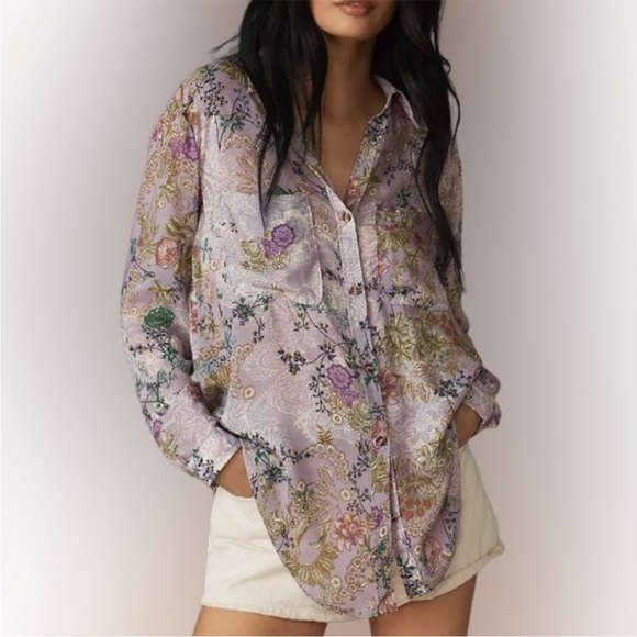 Pilcro Tops - ANTHROPOLOGIE PILCRO Romy Relaxed Button Down Purple Floral Blouse